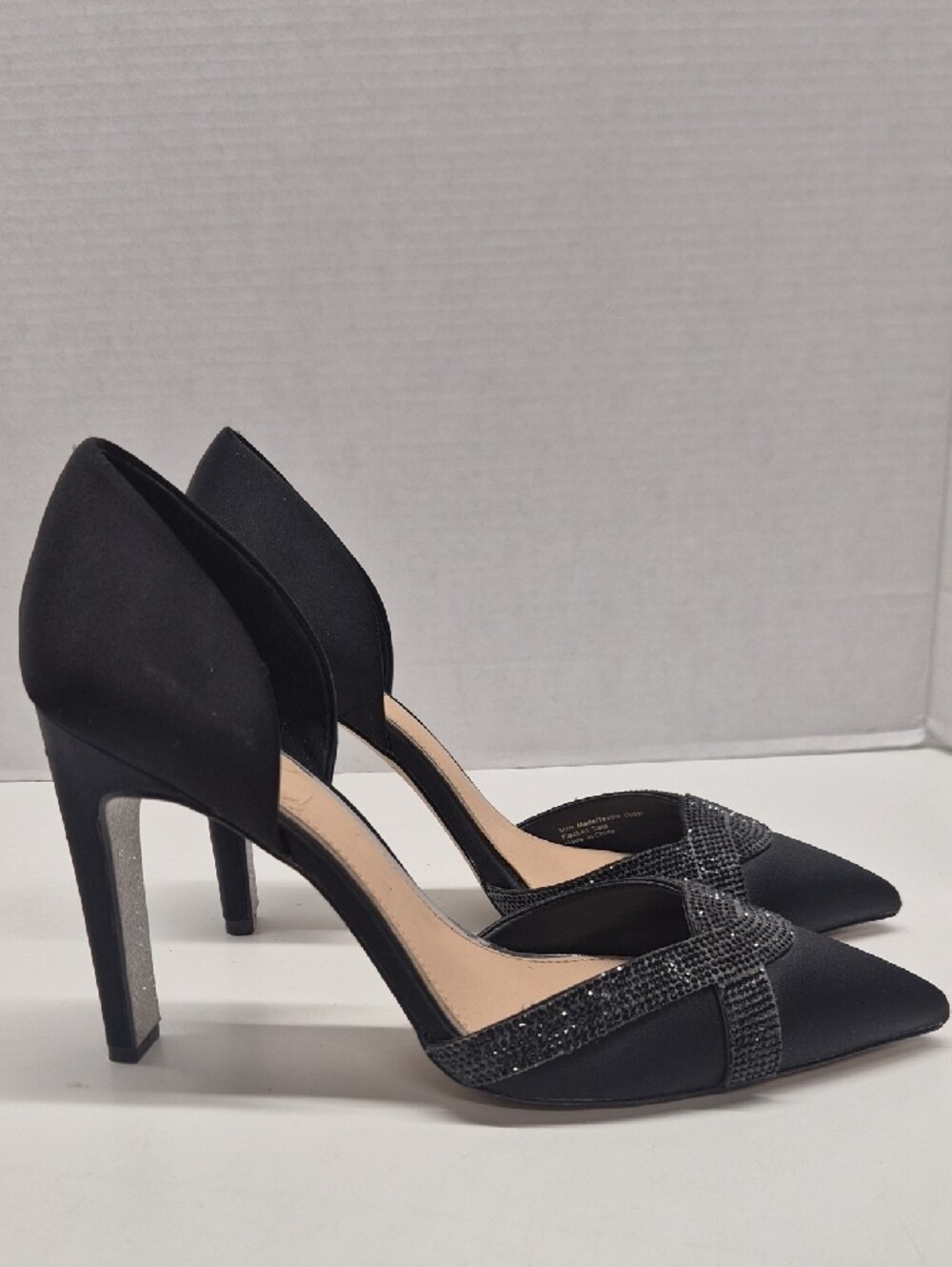 Jewel Badgley Mischka D'Orsay High Heels Satin Pointed Toe Rhinestone Black 9.5